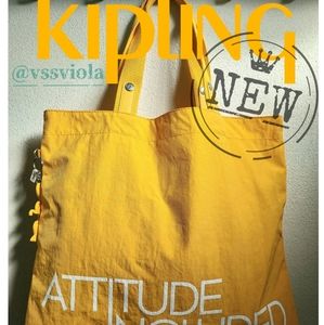KIPLING yellow tote bag with monkey keychain. NEW! You can use it inside out!